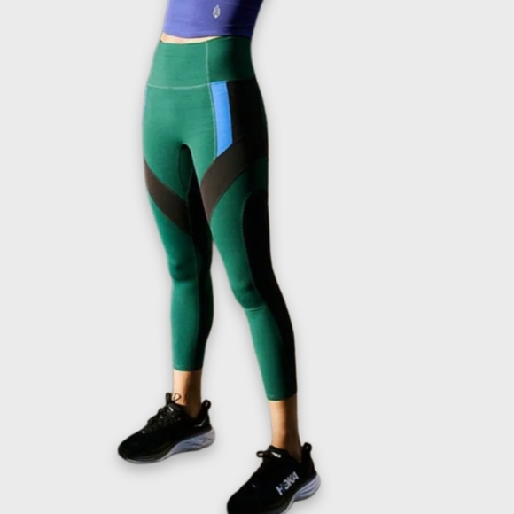 Free People Movement Never Better Leggings XS Green Black Colorblock High Rise - Picture 8 of 10